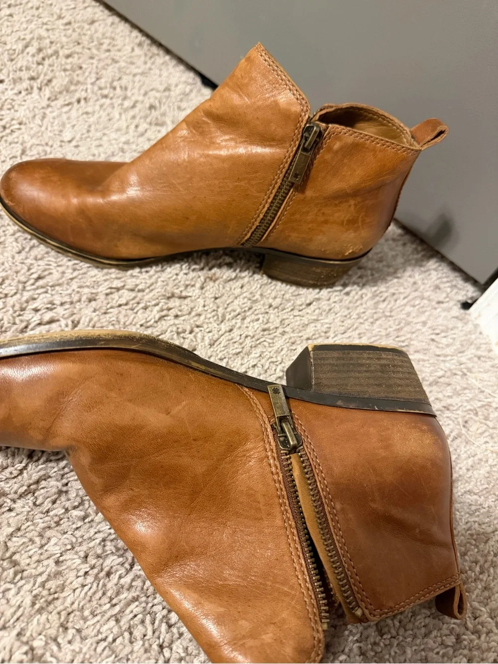 Women’s Lucky Brand Tan Leather Ankle Boots with Side Zip